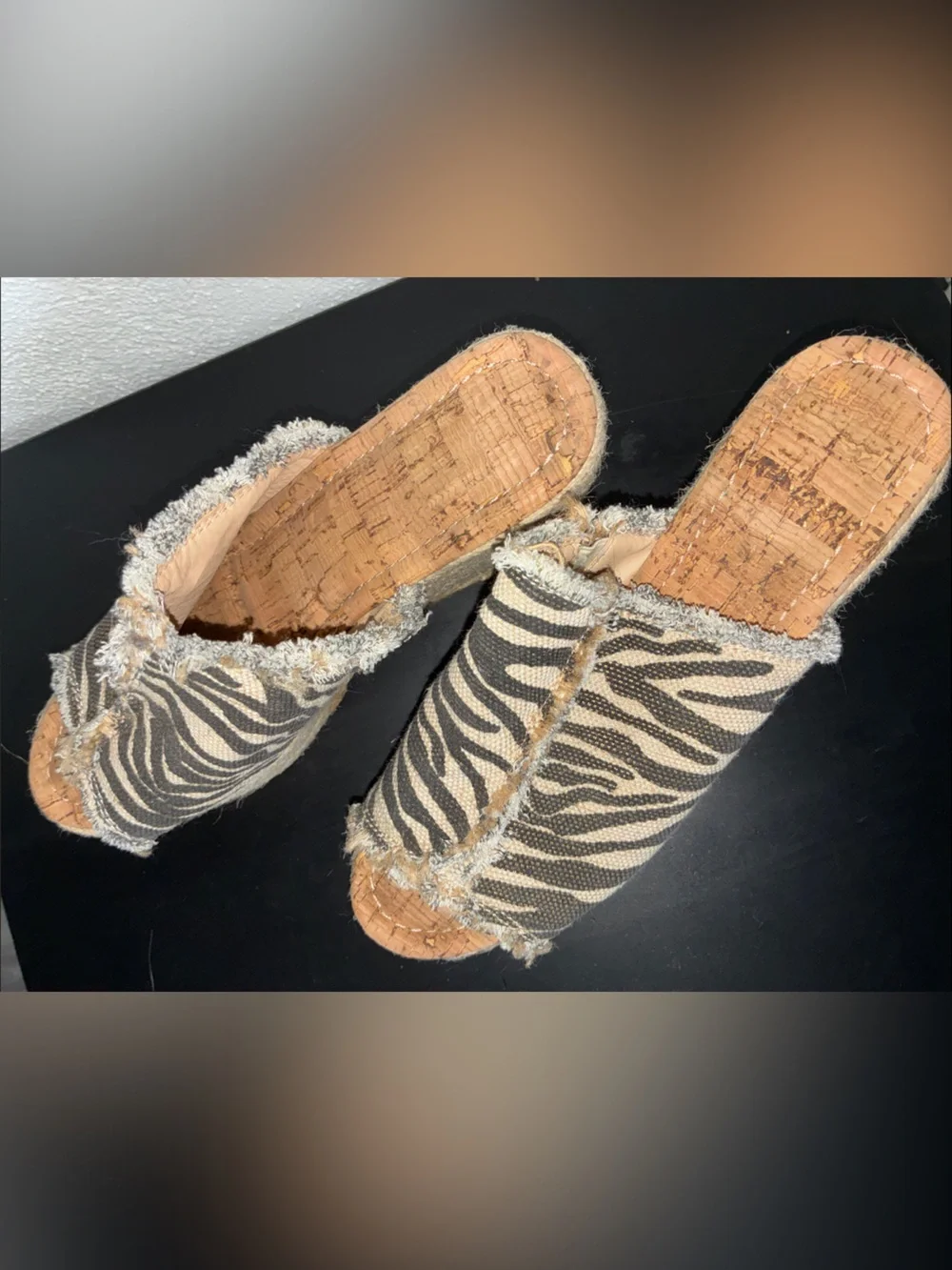 Sugar Women's Zebra Print Espadrille Wedge Slide Sandals - Black & Cream